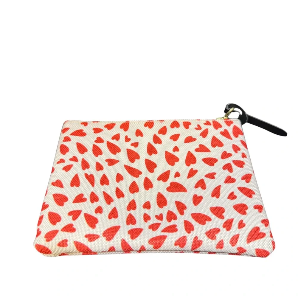Wouf Spain Red Hearts Canvas Coin Purse Zipper Pouch Small Cream Red